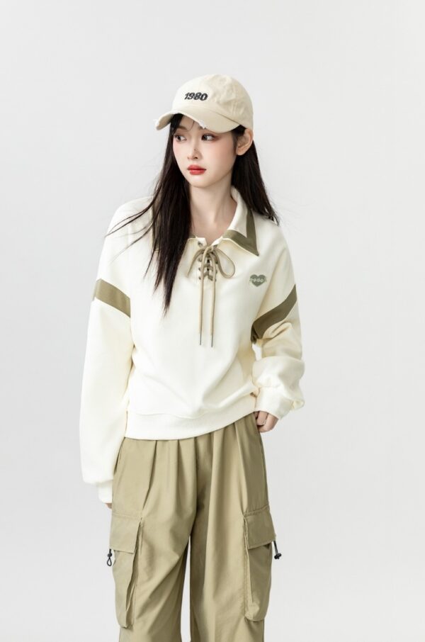 New Spring Beige Tie Polo Sweatshirt - Image 6