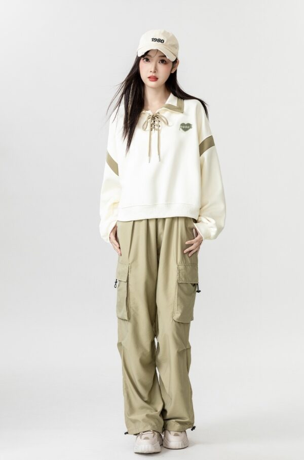 New Spring Beige Tie Polo Sweatshirt - Image 7