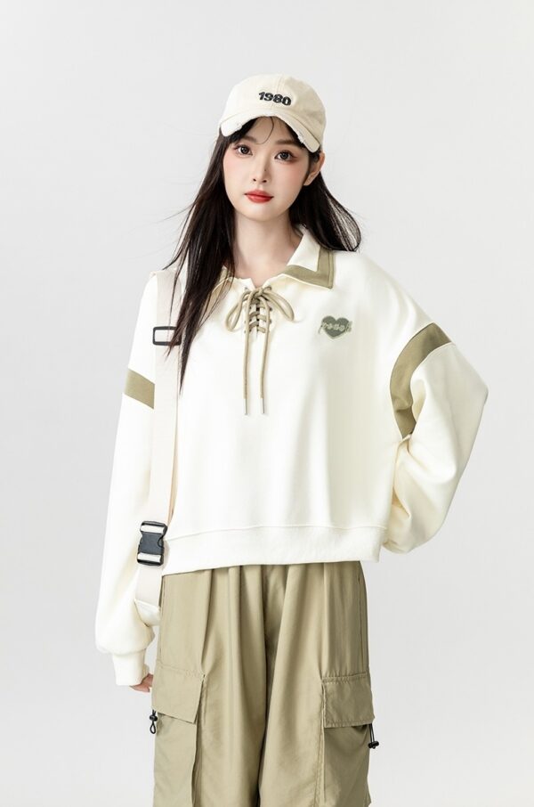 New Spring Beige Tie Polo Sweatshirt - Image 8