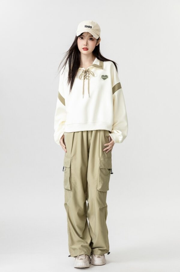 New Spring Beige Tie Polo Sweatshirt - Image 9