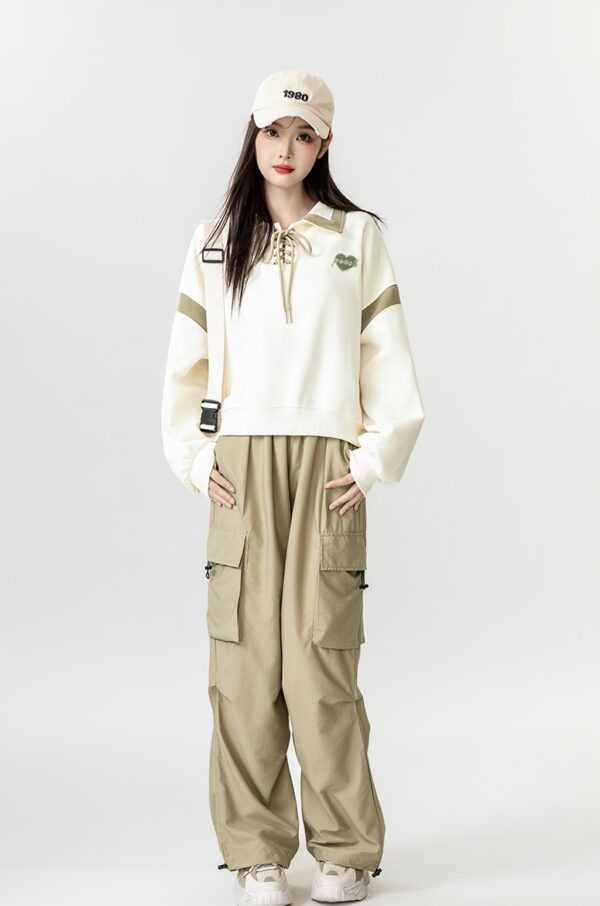 New Spring Beige Tie Polo Sweatshirt - Image 10