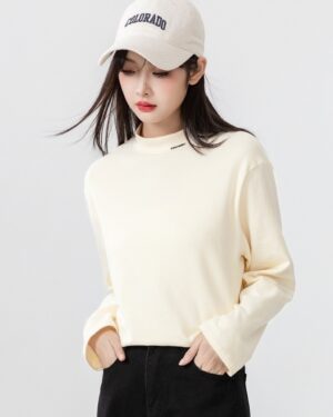 New Spring Fall High Neck Cotton Top