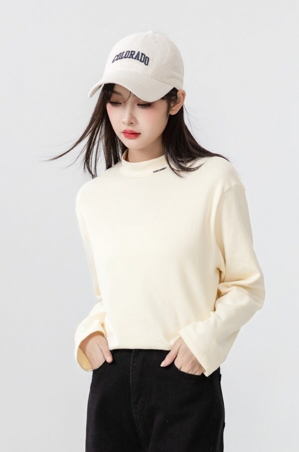 New Spring Fall High Neck Cotton Top