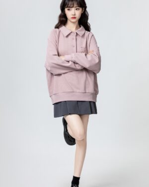 Pink Collared Pullover Sweatshirt