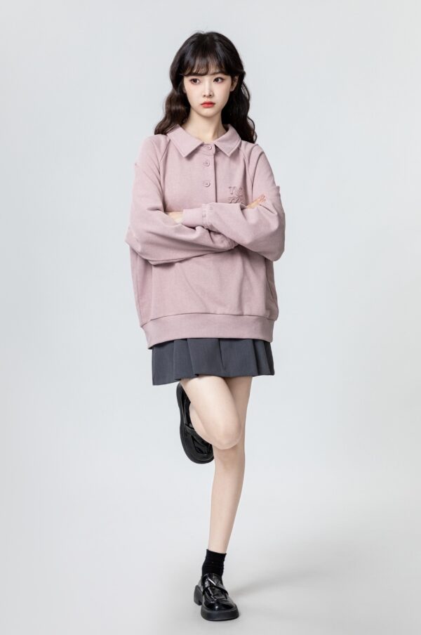 Pink Collared Pullover Sweatshirt