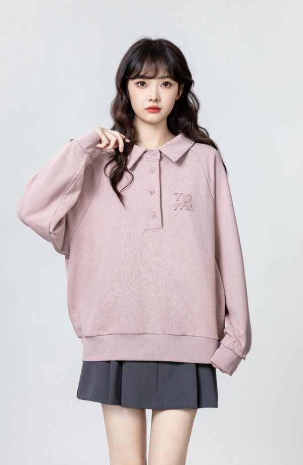 Pink Collared Pullover Sweatshirt - Image 2