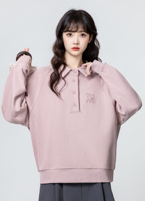 Pink Collared Pullover Sweatshirt - Image 3