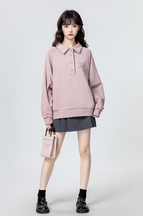 Pink Collared Pullover Sweatshirt - Image 5