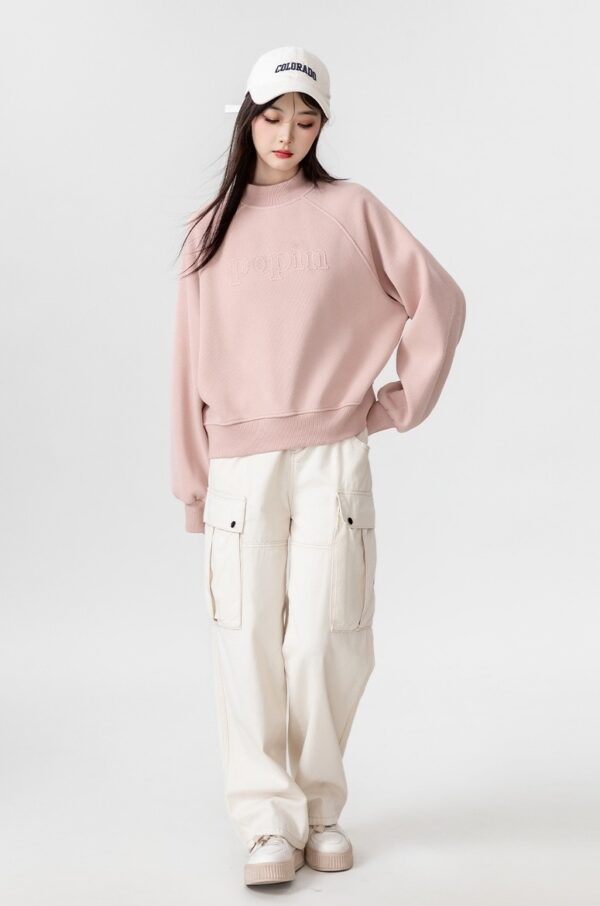 Pink Fleece Lined High Neck Sweatshirt