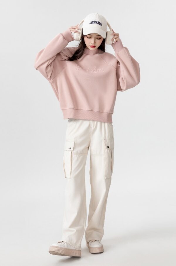 Pink Fleece Lined High Neck Sweatshirt - Image 2