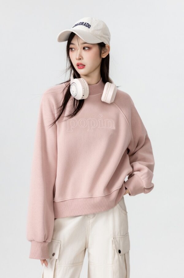 Pink Fleece Lined High Neck Sweatshirt - Image 3