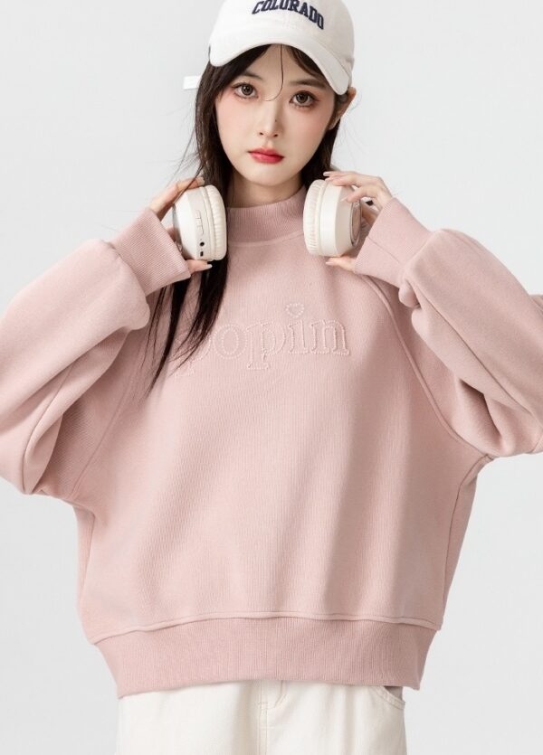 Pink Fleece Lined High Neck Sweatshirt - Image 4