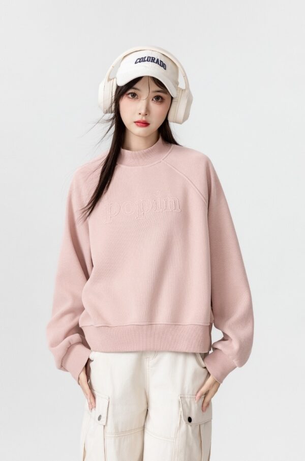 Pink Fleece Lined High Neck Sweatshirt - Image 6