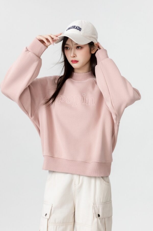 Pink Fleece Lined High Neck Sweatshirt - Image 7