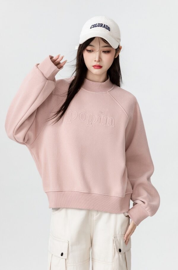 Pink Fleece Lined High Neck Sweatshirt - Image 8