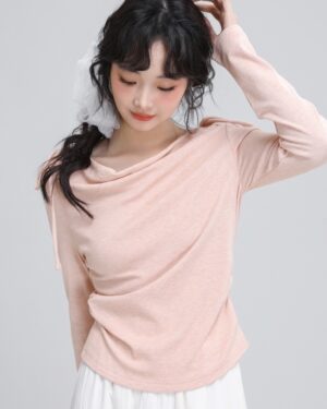 Pink Tie Long Sleeve Draped Top