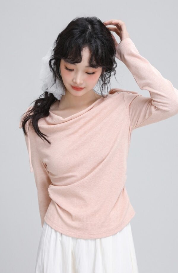 Pink Tie Long Sleeve Draped Top