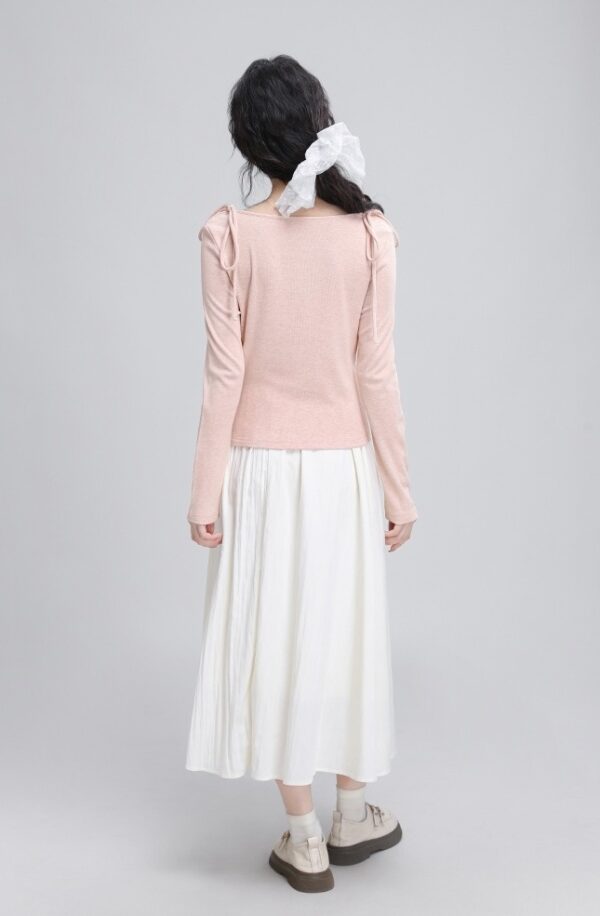 Pink Tie Long Sleeve Draped Top - Image 2