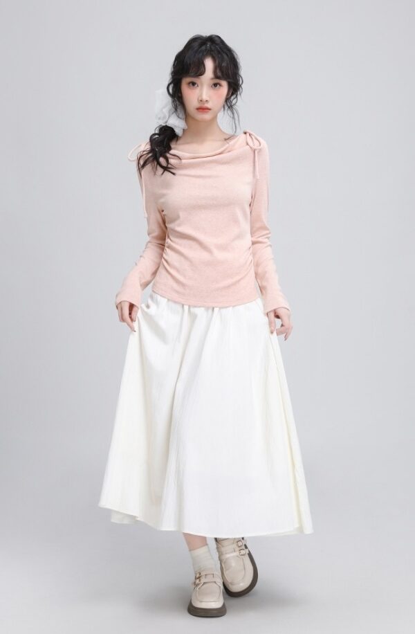 Pink Tie Long Sleeve Draped Top - Image 3