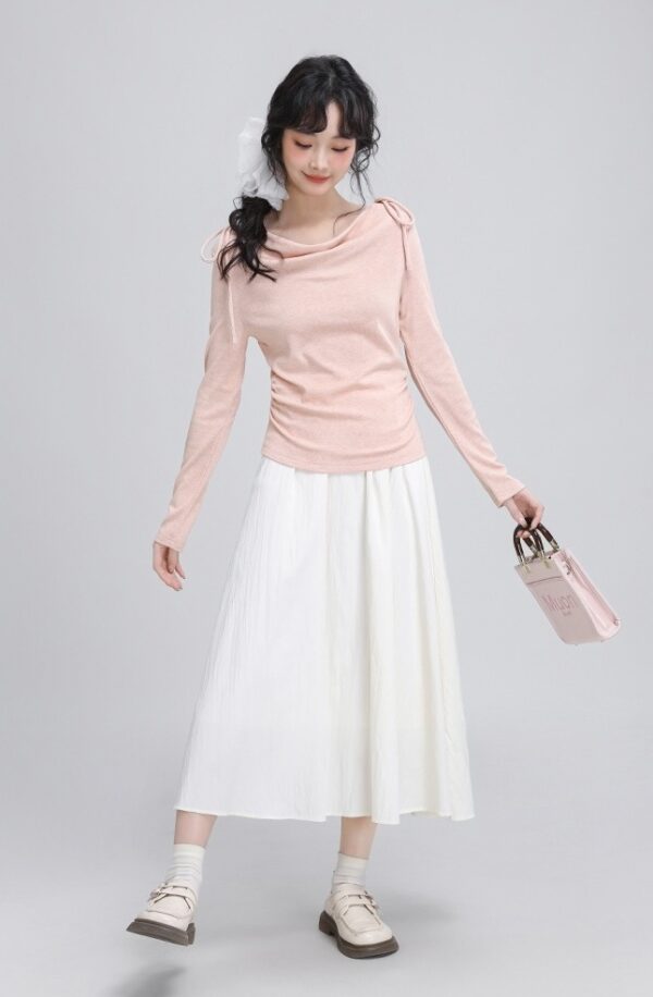 Pink Tie Long Sleeve Draped Top - Image 5