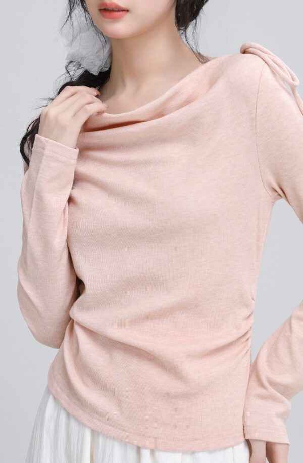 Pink Tie Long Sleeve Draped Top - Image 6