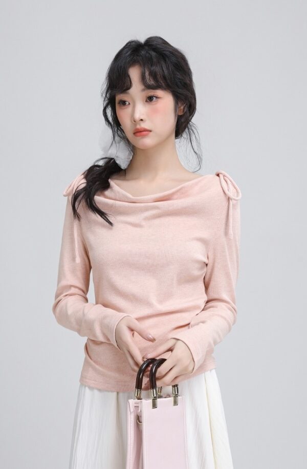 Pink Tie Long Sleeve Draped Top - Image 7