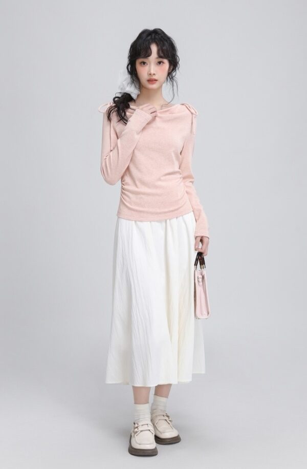 Pink Tie Long Sleeve Draped Top - Image 8