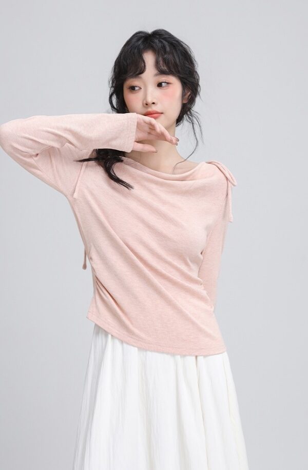 Pink Tie Long Sleeve Draped Top - Image 9