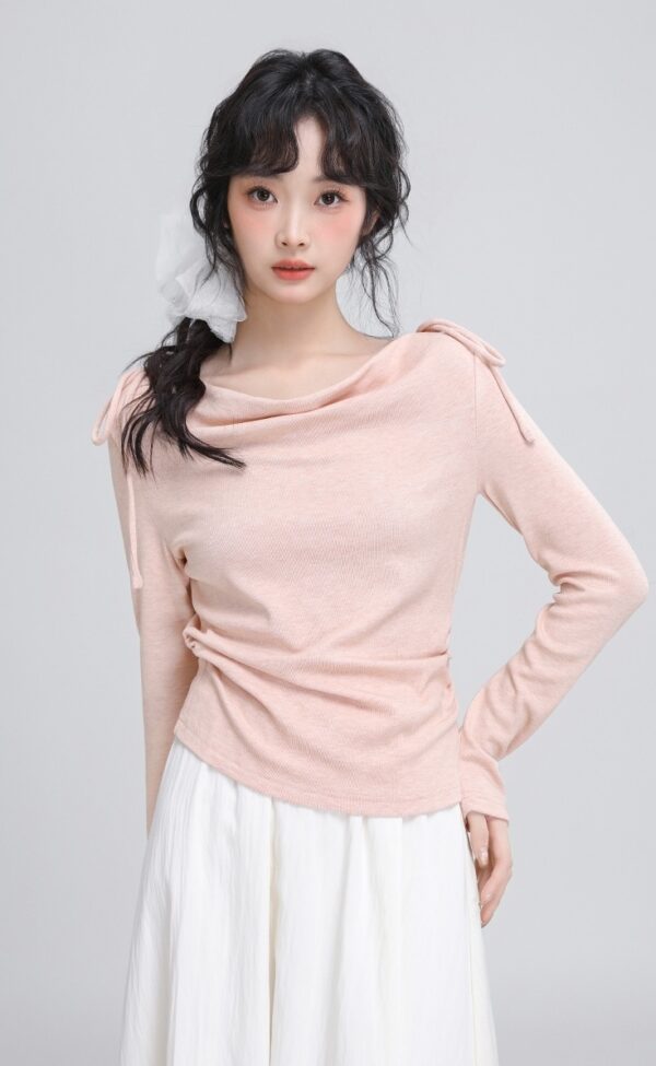 Pink Tie Long Sleeve Draped Top - Image 10