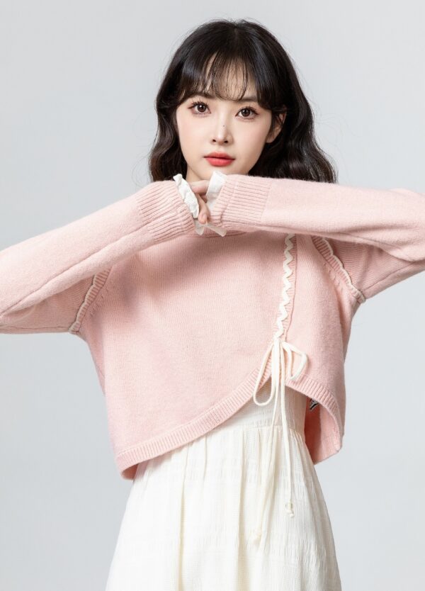 Pink Tieknit Sweater Top - Image 3