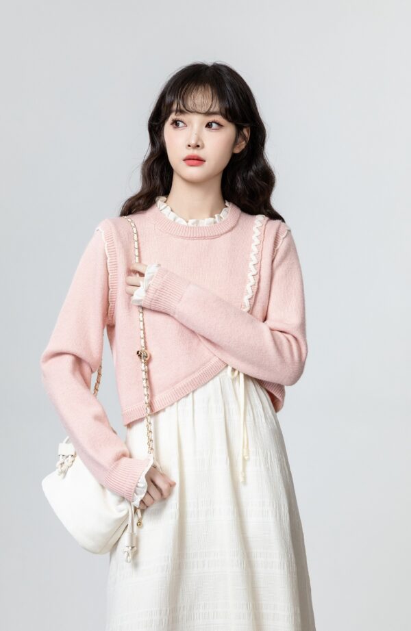 Pink Tieknit Sweater Top - Image 4