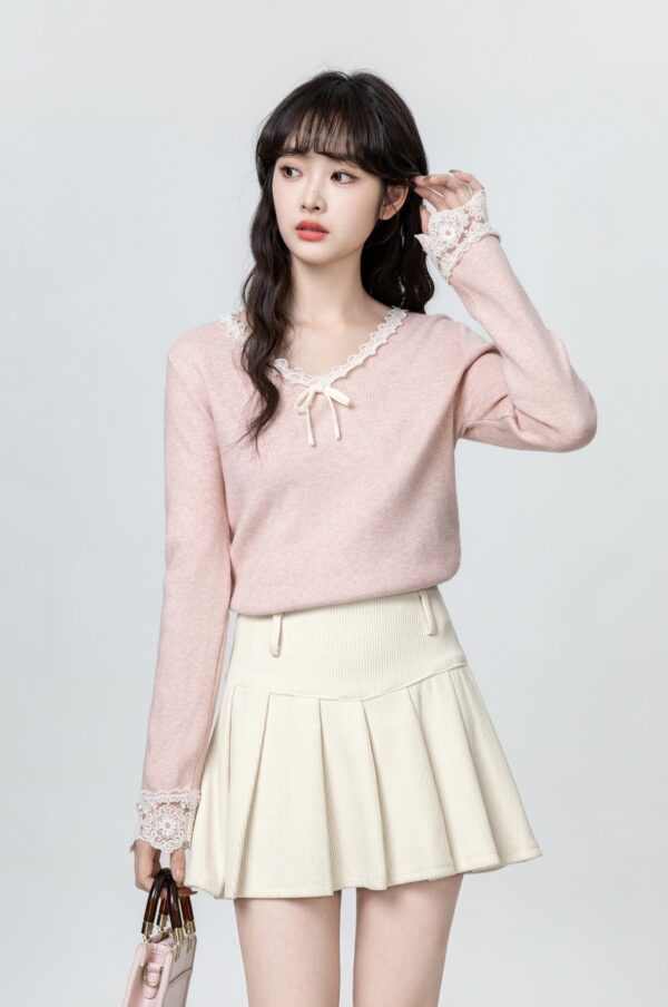 Pink Vneck Lace Knit Top - Image 2