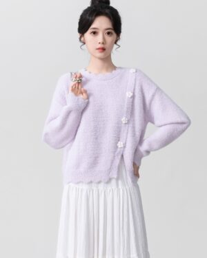 Purple Mohair Knit Sweater Top