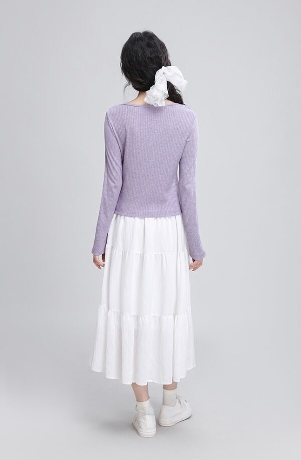 Purple Vneck Slim Knit Top - Image 2