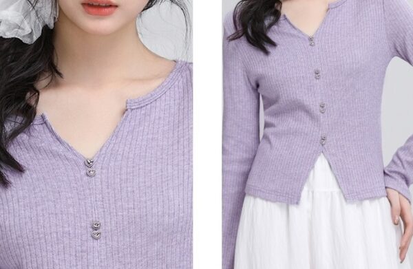 Purple Vneck Slim Knit Top - Image 11