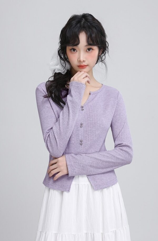 Purple Vneck Slim Knit Top - Image 3