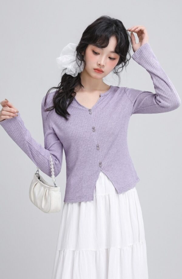 Purple Vneck Slim Knit Top - Image 4