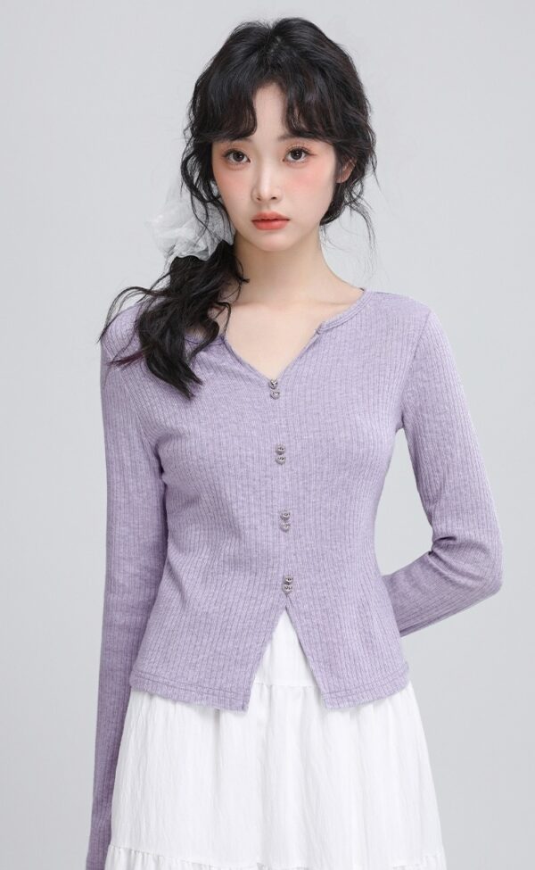 Purple Vneck Slim Knit Top - Image 6