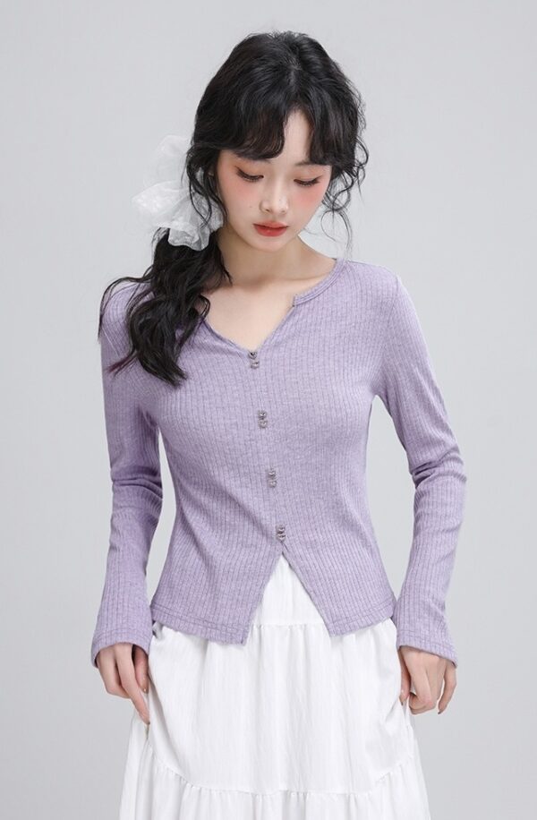 Purple Vneck Slim Knit Top - Image 7