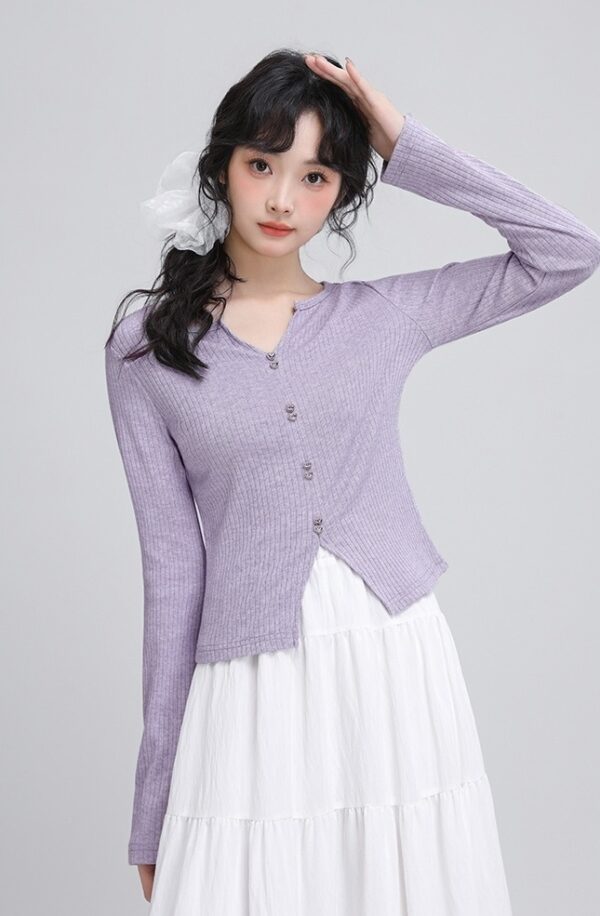 Purple Vneck Slim Knit Top - Image 8