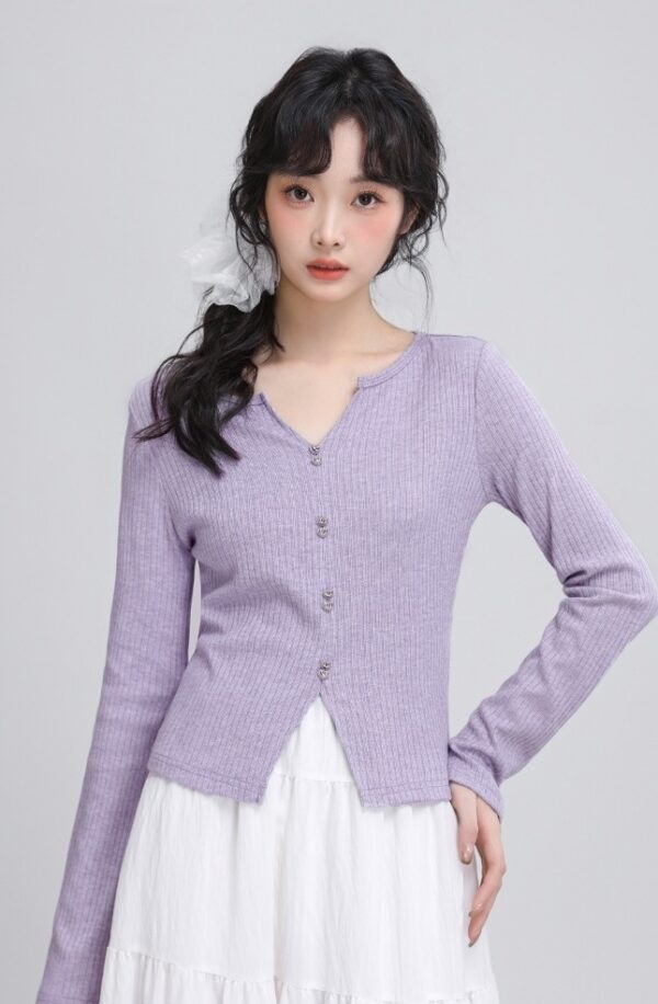 Purple Vneck Slim Knit Top - Image 9