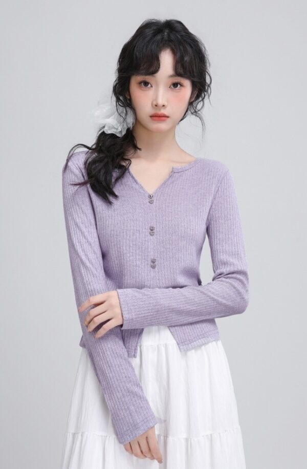 Purple Vneck Slim Knit Top - Image 10