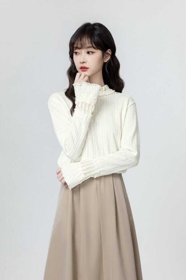 Ruffled Sleeve Beige Long Sleeve Top - Image 13