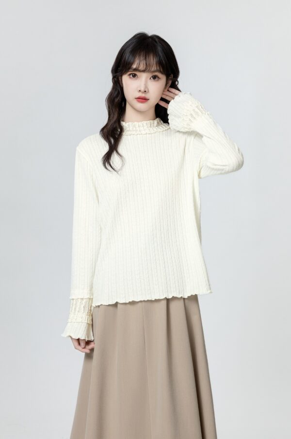 Ruffled Sleeve Beige Long Sleeve Top - Image 14