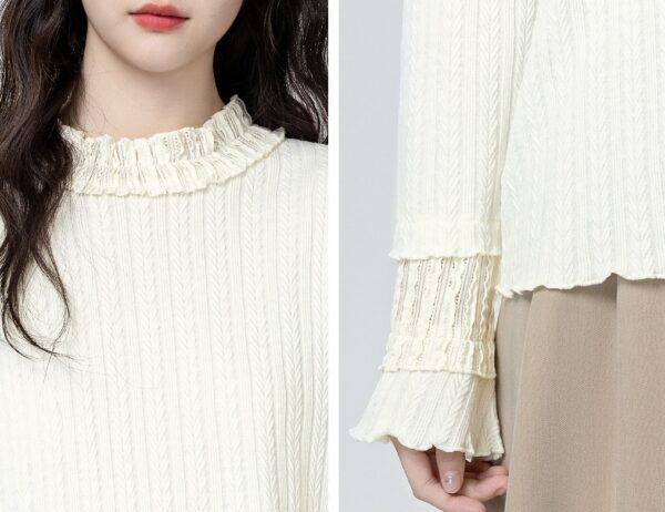 Ruffled Sleeve Beige Long Sleeve Top - Image 7