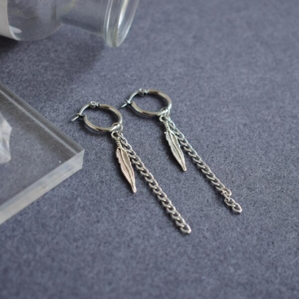 Silver Dangling Leaves Hoop Earrings | Jungwon - Enhypen - Image 3