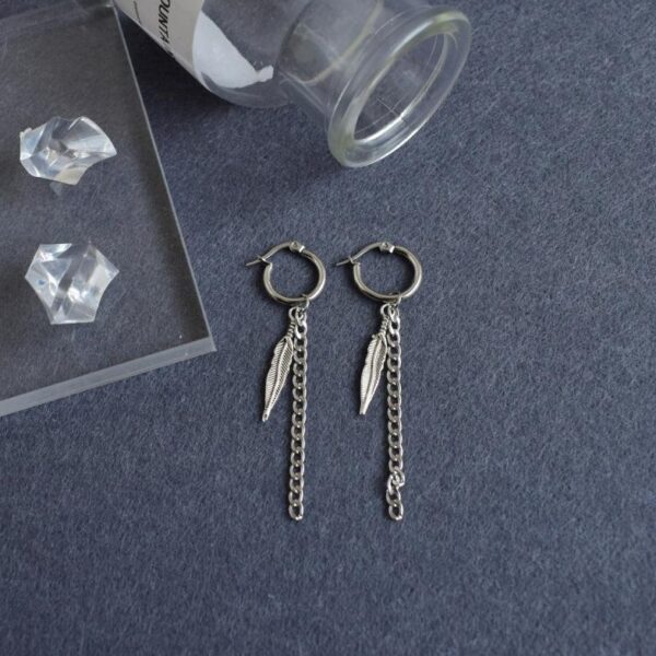 Silver Dangling Leaves Hoop Earrings | Jungwon - Enhypen - Image 4