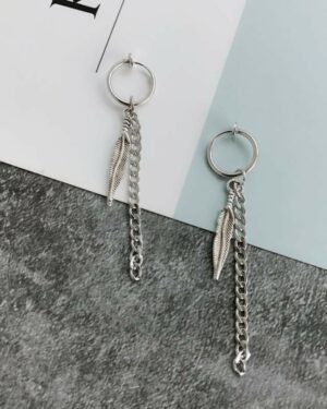 Silver Dangling Leaves Hoop Earrings | Jungwon - Enhypen