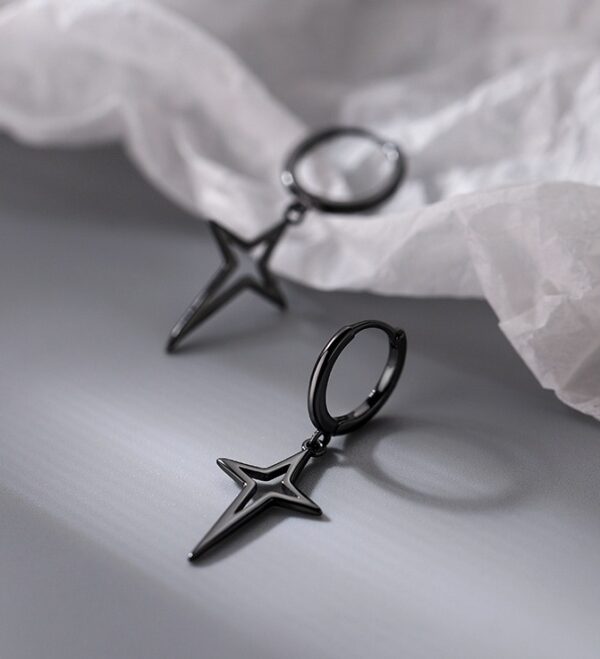 Silver Hollow Four-Pointed Star Earrings | Heeseung - Enhypen - Image 5