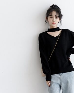 Spring Knit Vneck Long Sleeve Top